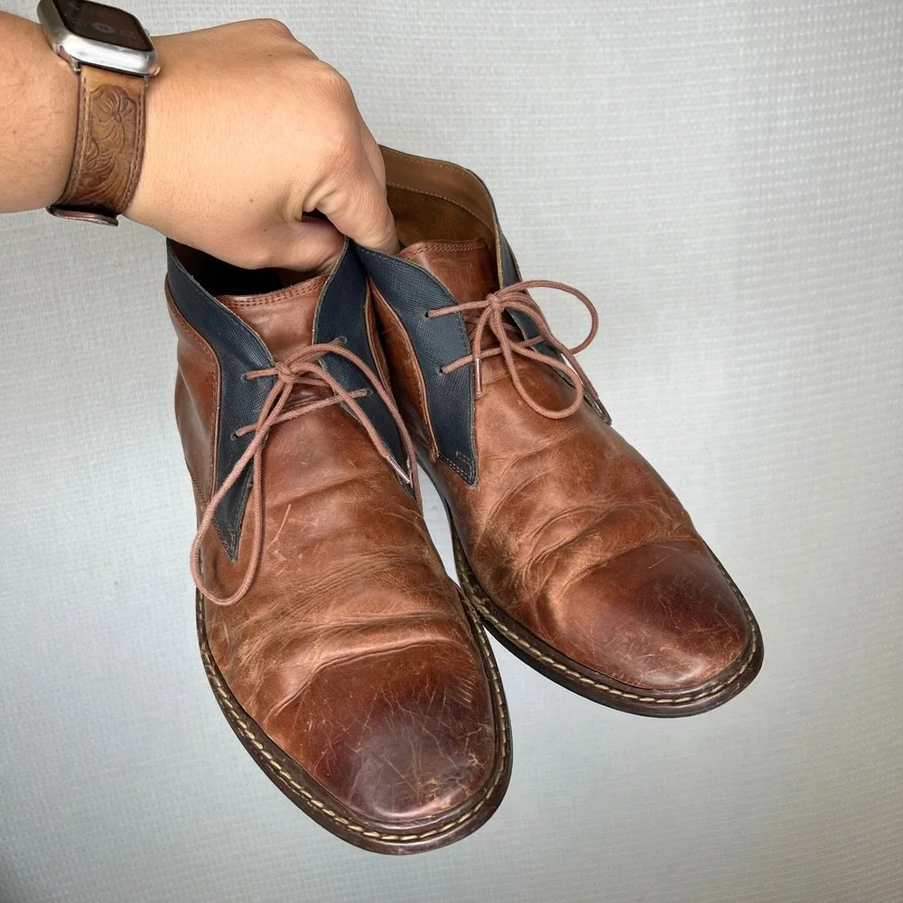 Cole Haan Mens Grand.OS Leather Chukka Boots C24141 British Tan Navy 10M